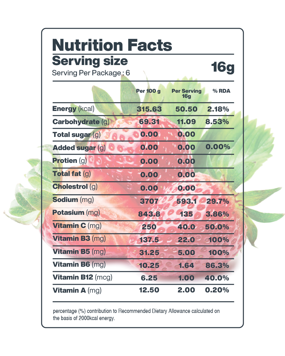 Product description: A nutrition label showing the nutritional facts of Moon Strawberry Lunar Hydration Booster from MOONFREEZE FOODS PRIVATE LIMITED.