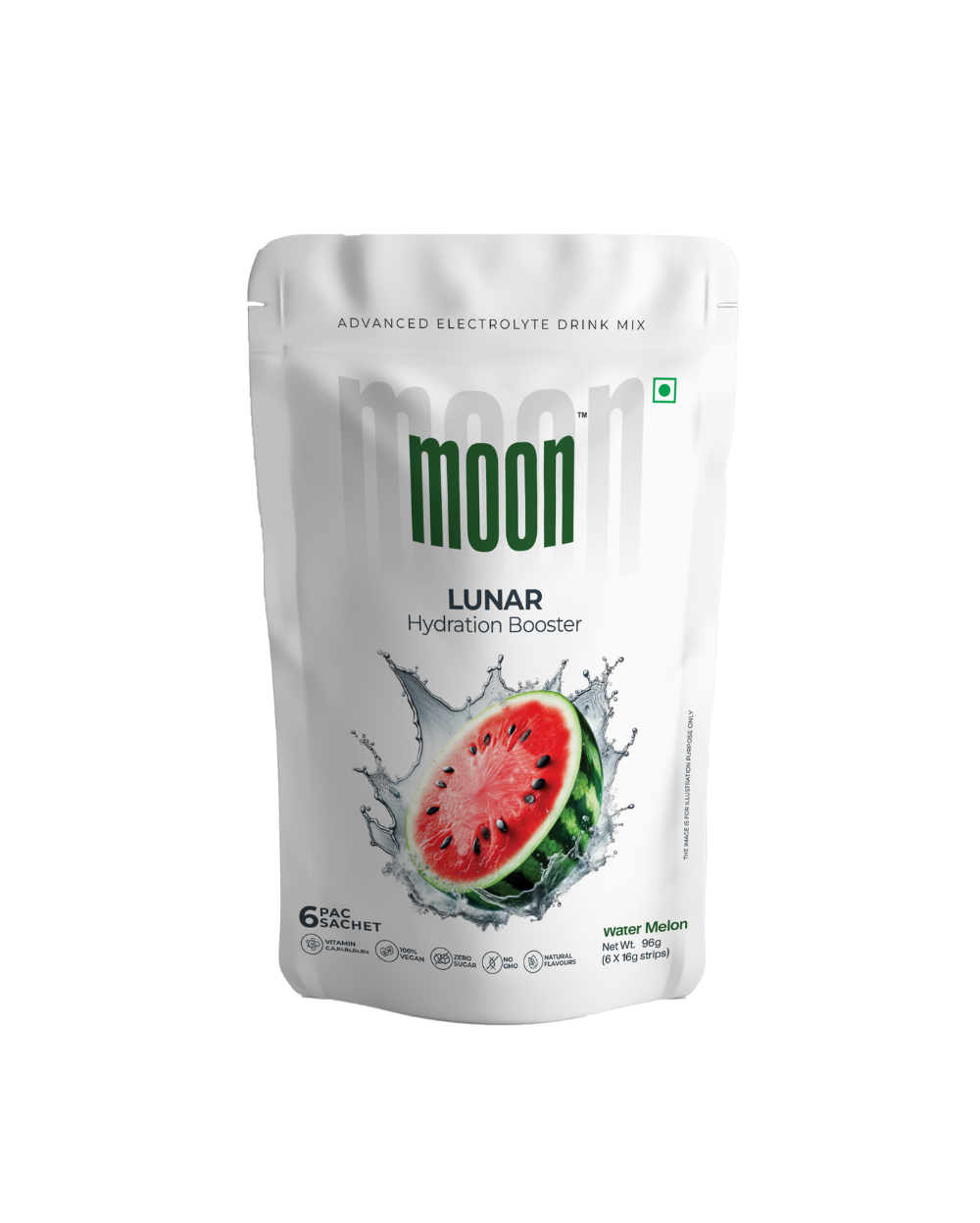 Product description: A pouch of Moon Watermelon Lunar Hydration Booster by MOONFREEZE FOODS PRIVATE LIMITED.