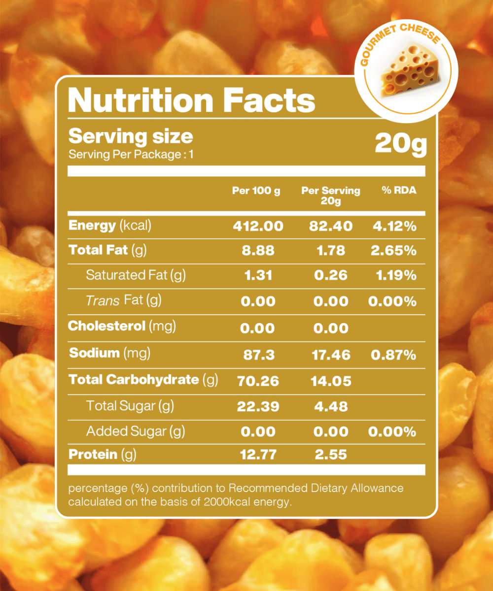 Freeze-Dried Crispy Corn Gourmet Cheese: Low-calorie, high-fiber, gluten-free, rich in essential nutrients snack.
