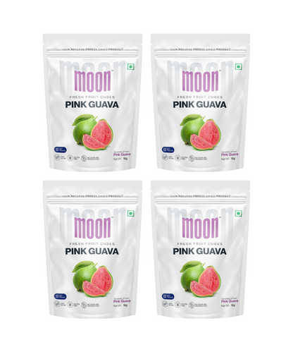 Four packages of Moon Freeze Dried Pink Guava cubes - Pack of 4, featuring important SEO product description.