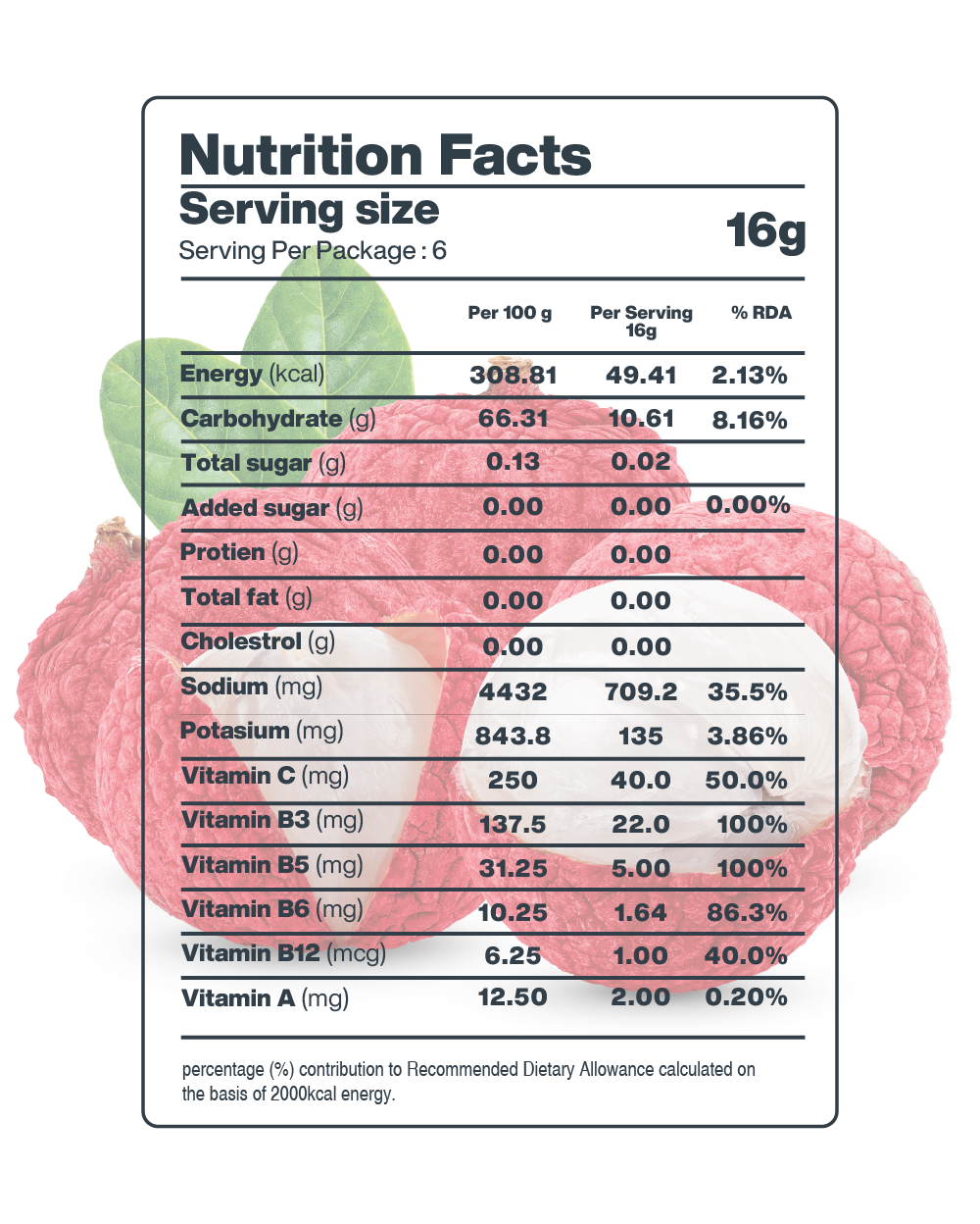 A nutrition label for a Moon Lychee Lunar Hydration Booster that is high-intensity.