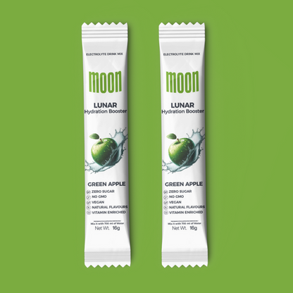 Lunar Hydration Booster Green Apple sticks: Zero Sugar, Non-GMO, Vegan.