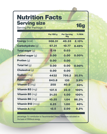 A nutrition facts of Moon Green Apple Lunar Hydration Booster.