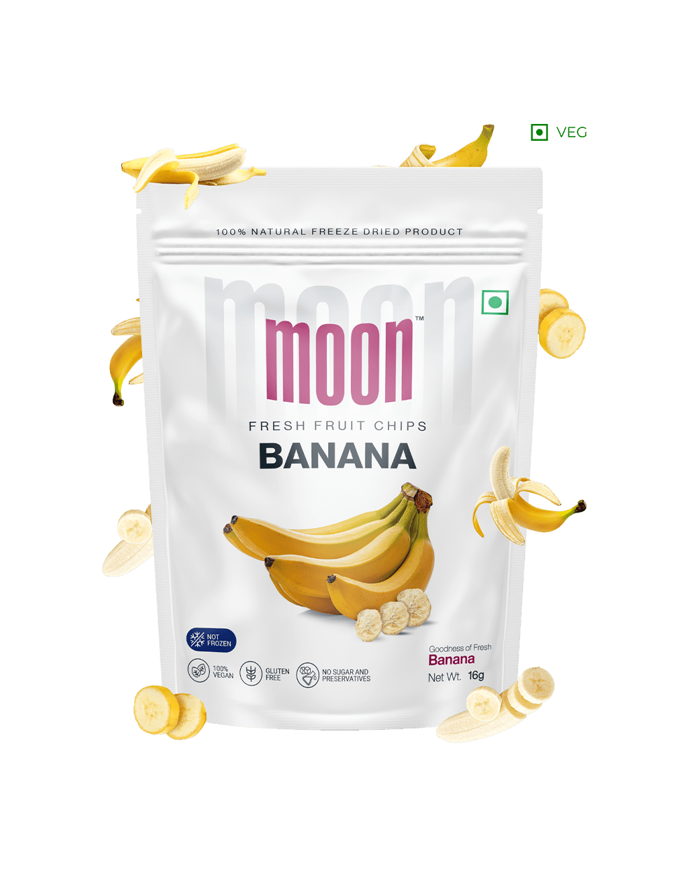 A bag of Themoonstoreindia's Moon Freeze Dried Banana on a white background.
