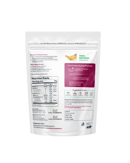 A bag of Themoonstoreindia Moon Freeze Dried Banana protein powder on a white background.