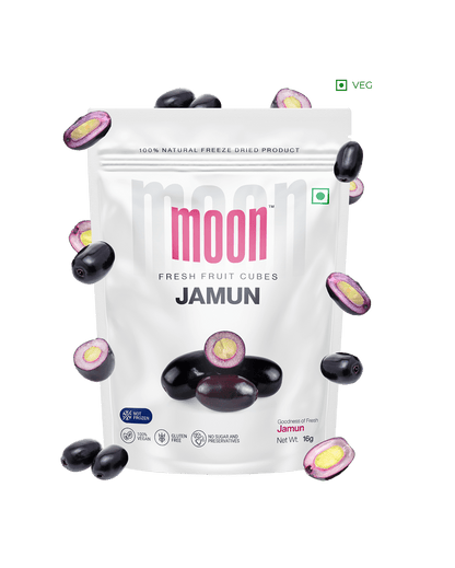 Moon Freeze Dried Jamun Cubes is a delicious freeze-dried Jamun cubes snack that comes in a convenient 100 gms pack. It not only satisfies your sugar cravings but also helps boost metabolism. You can find it at Themoonstoreindia.