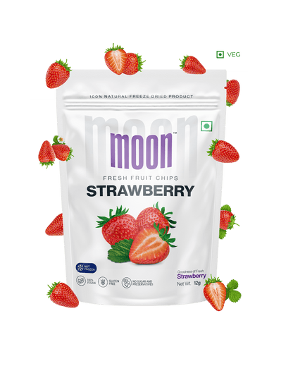 A bag of Themoonstoreindia's Moon Freeze Dried Strawberry powder on a white background.